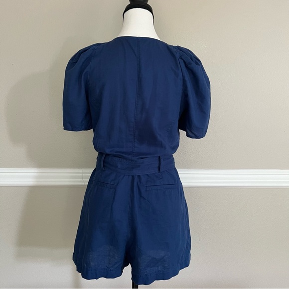 Banana Republic Blue W Sz2 Romper Button  w/Belt Bloom Short sleeves Line Cotton - Picture 4 of 16